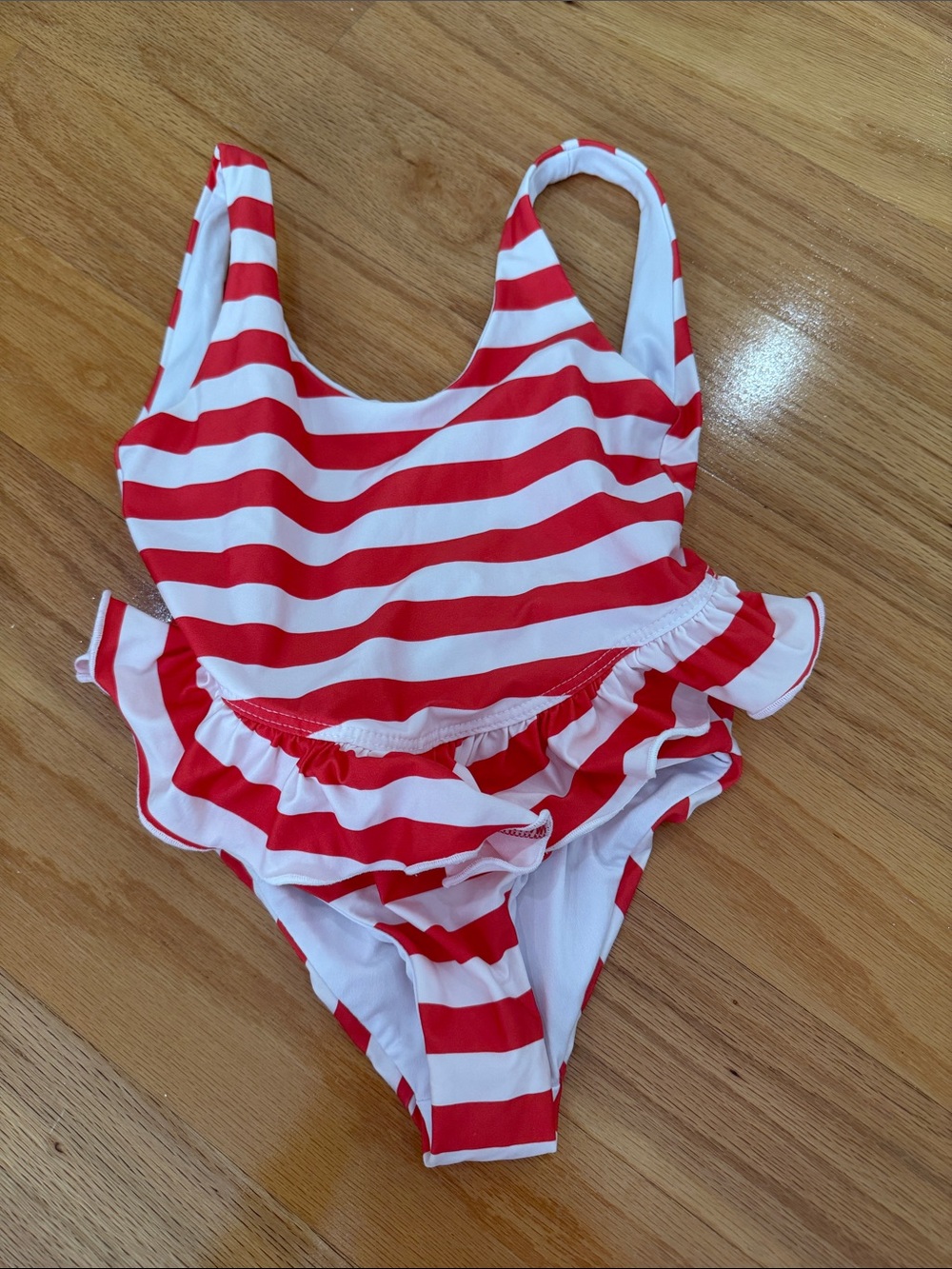 Beach riot Kids Red and White Striped Ruffle One-Piece Swimsuit